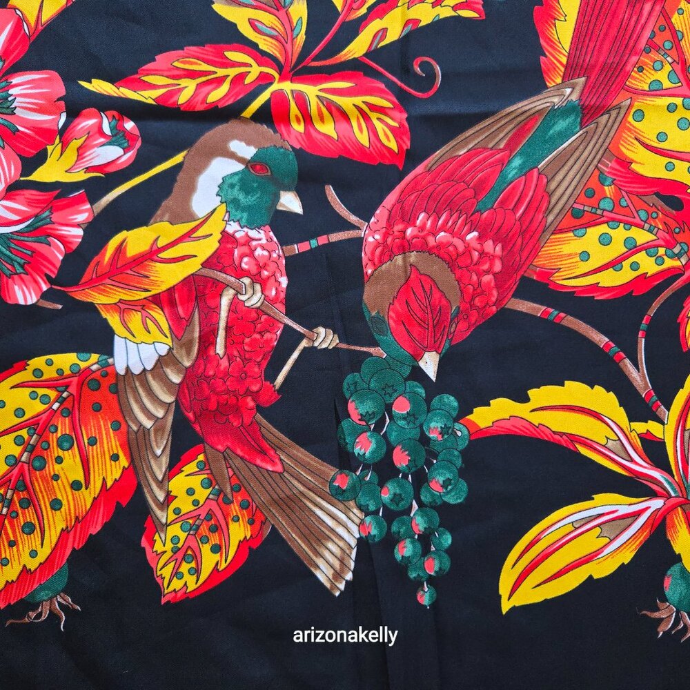 NWOT Huge Silk Scarf Shawl Wrap Birds Leaves Flowers - Picture 3 of 11